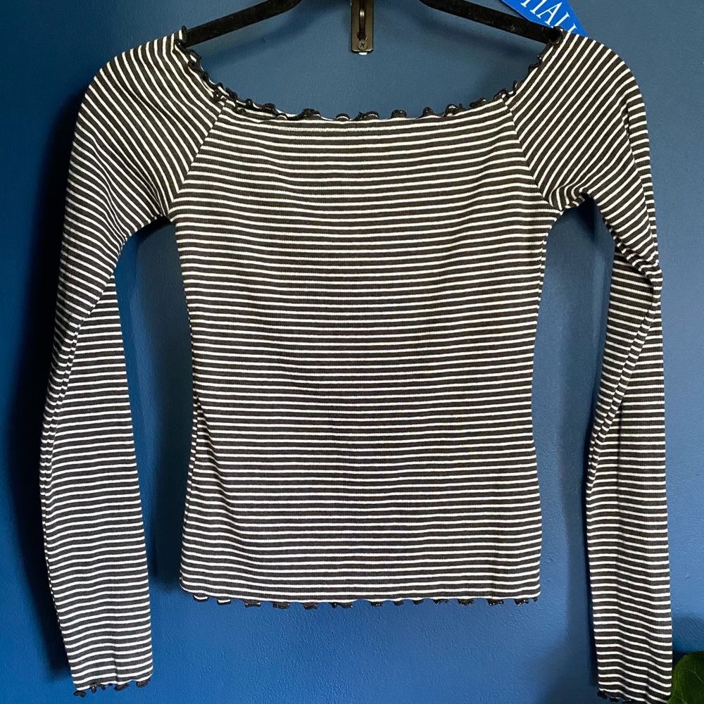 hollister striped off the shoulder long sleeve